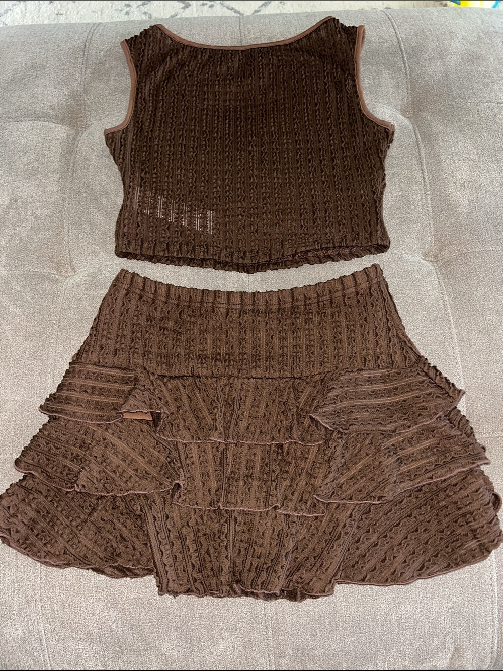 Forever 21 Brown Cropped Tank and Ruffle Skort Set